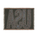 Printify eco-friendly woven blanket with large abstract design and fringed edges