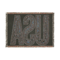Printify eco-friendly woven blanket with large abstract design and fringed edges