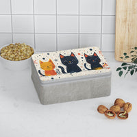 Printify cat-themed eco lunch carrier with cute cat illustrations on a gray base for kitchen use