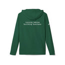 Printify eco-friendly unisex fleece hoodie green back view hooded pullover with white text raising babies building business