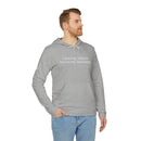 Printify eco-friendly unisex fleece hoodie light gray on male model with raising babies building business text