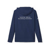 Printify navy hoodie back with white text raising babies building business eco-friendly unisex fleece hoodie for casual wear