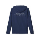 Printify navy hoodie back with white text raising babies building business eco-friendly unisex fleece hoodie for casual wear