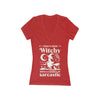 Printify red womens v neck tee with white witch silhouette moon stars cat design eco-friendly witchy graphic tee