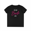 Printify black short sleeve tee back print In my Bride era in pink script eco-friendly bride t-shirt