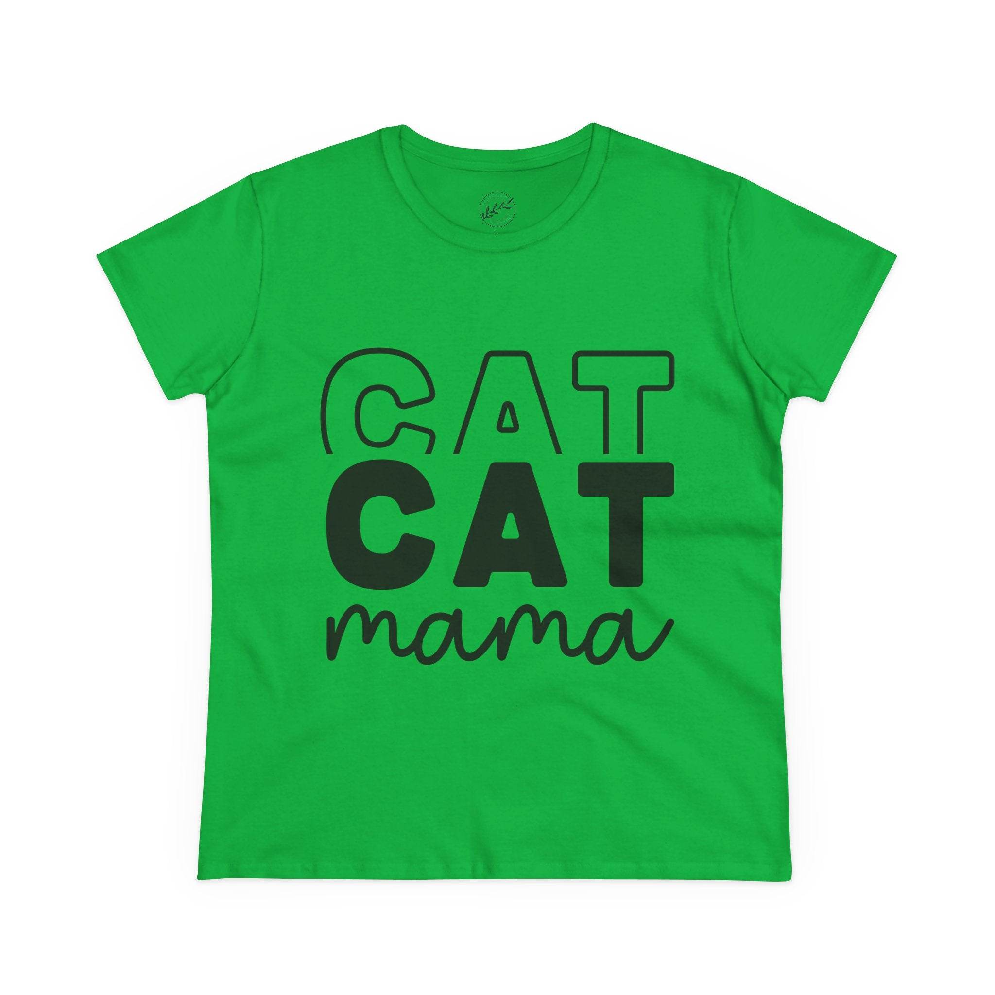 Printify green t shirt with black CAT CAT mama graphic print eco-friendly cat mom shirt casual cotton tee
