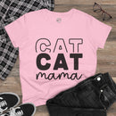 Pink Printify t shirt reading CAT CAT mama, comfortable casual fit for pet lovers, eco-friendly cat mom shirt