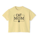 eco-friendly cat mom shirt yellow cropped tee Printify CAT MOM text with paw print graphic casual fit
