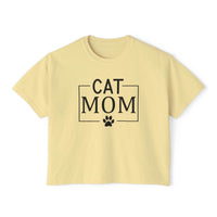 eco-friendly cat mom shirt yellow cropped tee Printify CAT MOM text with paw print graphic casual fit