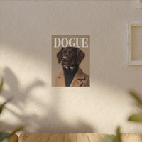 eco-friendly dog art print canvas showing a brown dog in a coat styled as a DOGUE magazine cover