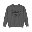 Printify gray crewneck sweatshirt with Future Mrs script print eco-friendly bridal sweatshirt for bachelorette parties