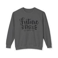 Printify gray crewneck sweatshirt with Future Mrs script print eco-friendly bridal sweatshirt for bachelorette parties