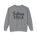 Printify gray crewneck eco-friendly bridal sweatshirt with Future Mrs script and decorative flourishes