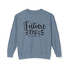 Printify blue crewneck sweatshirt with black Future Mrs script design eco-friendly bridal sweatshirt for wedding prep