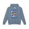 Printify eco-friendly ugly Christmas hoodie in slate blue featuring bored snowman graphic with pipe and MEEEEH text