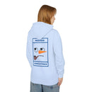 Printify light blue hoodie with back snowman graphic and pipe saying MEEEEH CHRISTMAS eco-friendly ugly Christmas hoodie