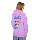 Printify lavender hoodie with cartoon snowman back print and pipe eco-friendly ugly Christmas hoodie for holiday parties