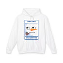 Printify white hoodie with cartoon snowman face and pipe graphic eco-friendly ugly Christmas hoodie