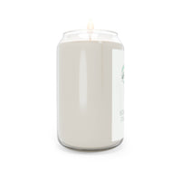 Printify eco-friendly scented candle in a clear glass jar with a lit wick and white wax