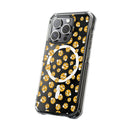 Printify eco-friendly magnetic phone case with black background and playful yellow emoji pattern