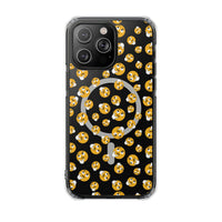 Printify eco-friendly magnetic phone case featuring a black background with multiple thinking face emojis