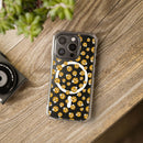 Printify eco-friendly magnetic phone case with emoji and magnifying glass design on wooden surface