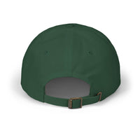 Back view of forest green eco-friendly dad cap with adjustable strap by Printify