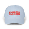 Light blue eco-friendly dad cap by Printify with red Endless Summer embroidery