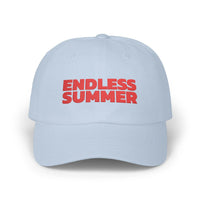 Light blue eco-friendly dad cap by Printify with red Endless Summer embroidery