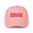 Printify pink eco-friendly dad cap with red Endless Summer embroidered text
