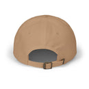 Back view of a beige eco-friendly dad cap with adjustable strap by Printify