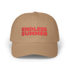 Printify eco-friendly dad cap in brown with red Endless Summer embroidery on front