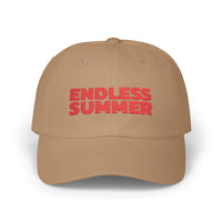 Printify eco-friendly dad cap in brown with red Endless Summer embroidery on front