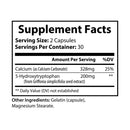 Supplement Facts label for non-GMO 5-HTP supplement showing serving size and ingredients