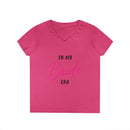 Printify pink v neck t shirt with In My Bride Era script design eco-friendly bride t-shirt for bachelorette