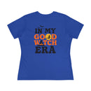 eco friendly halloween t shirt women blue womens tee with back In My Good Witch Era print featuring witch moon and bats