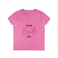Printify pink V neck t shirt reading In My Bride Era for bachelorette parties eco-friendly bride t-shirt