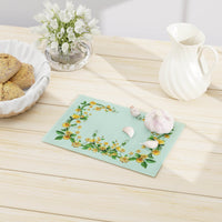 Floral eco-friendly cutting board with yellow flower design on light blue background by Printify