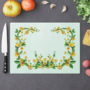 Floral eco-friendly cutting board with yellow flower design by Printify on kitchen countertop