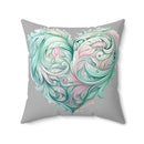 Flourish Heart Faux Suede Square Pillow