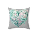 Flourish Heart Faux Suede Square Pillow