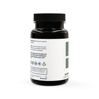 Black bottle of vegan magnesium zinc supplement by Printify with dosage and safety information