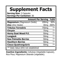 Supplement facts label showing ingredients and serving sizes for vegan magnesium zinc supplement by Printify