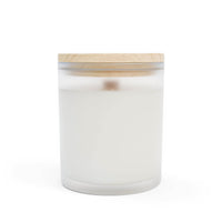 frosted glass eco candle with wooden lid for sustainable home fragrance
