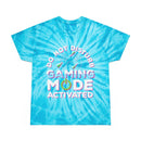 Printify blue tie-dye eco friendly gaming t shirt with Do Not Disturb Gaming Mode Activated text