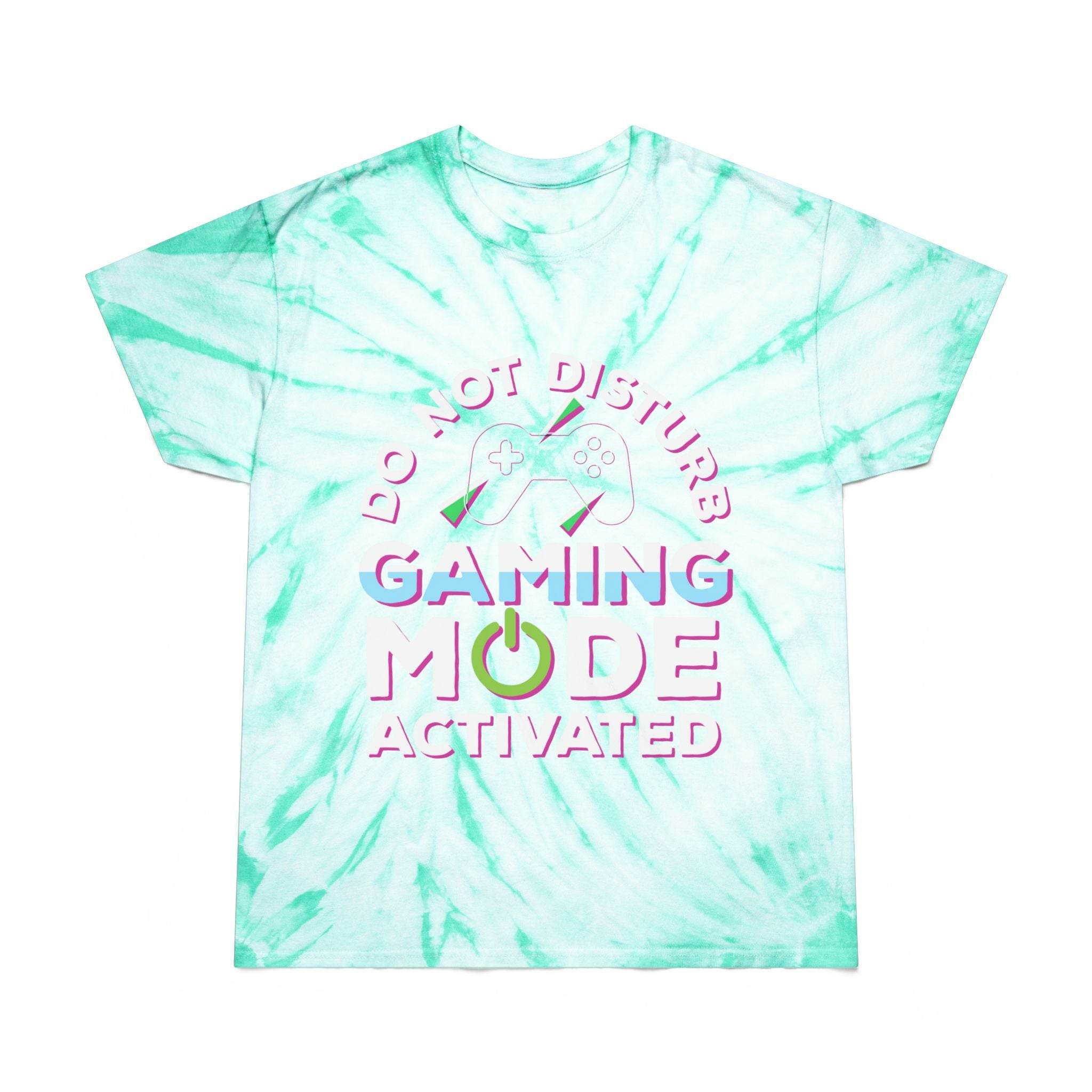 Printify eco friendly gaming t shirt with green tie-dye and gaming mode graphic design