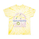 Printify yellow tie-dye eco friendly gaming t shirt with Do Not Disturb Gaming Mode Activated text