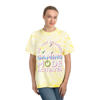 Printify eco friendly gaming t shirt with yellow tie-dye and gaming mode activated design