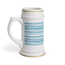 Printify ceramic stein mug with textured white surface and blue striped design