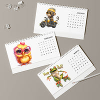 Printify eco-friendly desk calendar 2025 featuring cute animal illustrations for January, February, and March